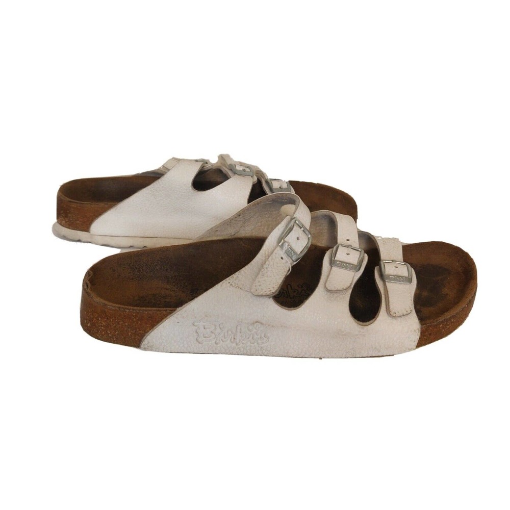 Birkenstock Birki's Women's Sandals Slip-on White Leather 3 Straps Size 6.5